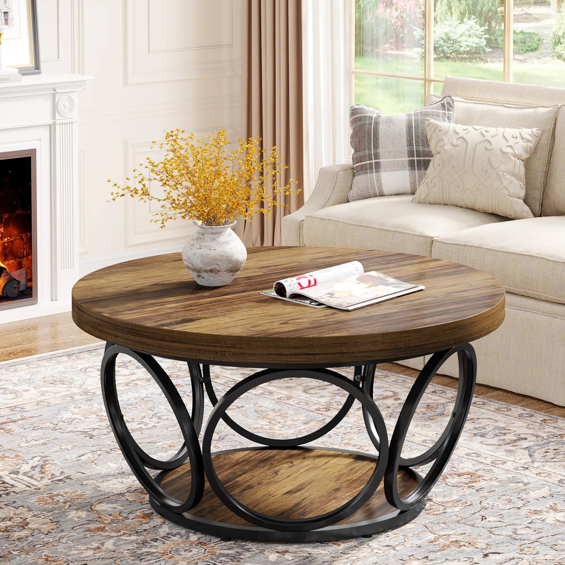 Table basse originale et ronde - Marron Table basse