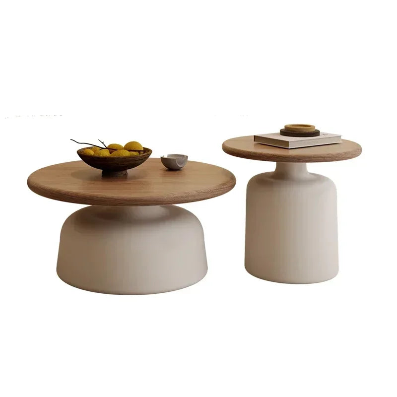 Table basse ronde 2 en 1 de style nordique noyer - A set-A