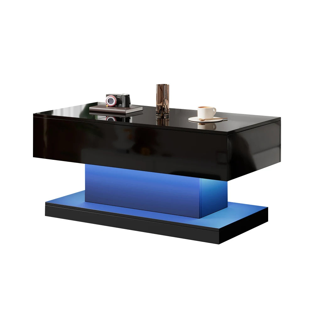 Table basse design blanc avec éclairage LED 100x50x45 Cm -