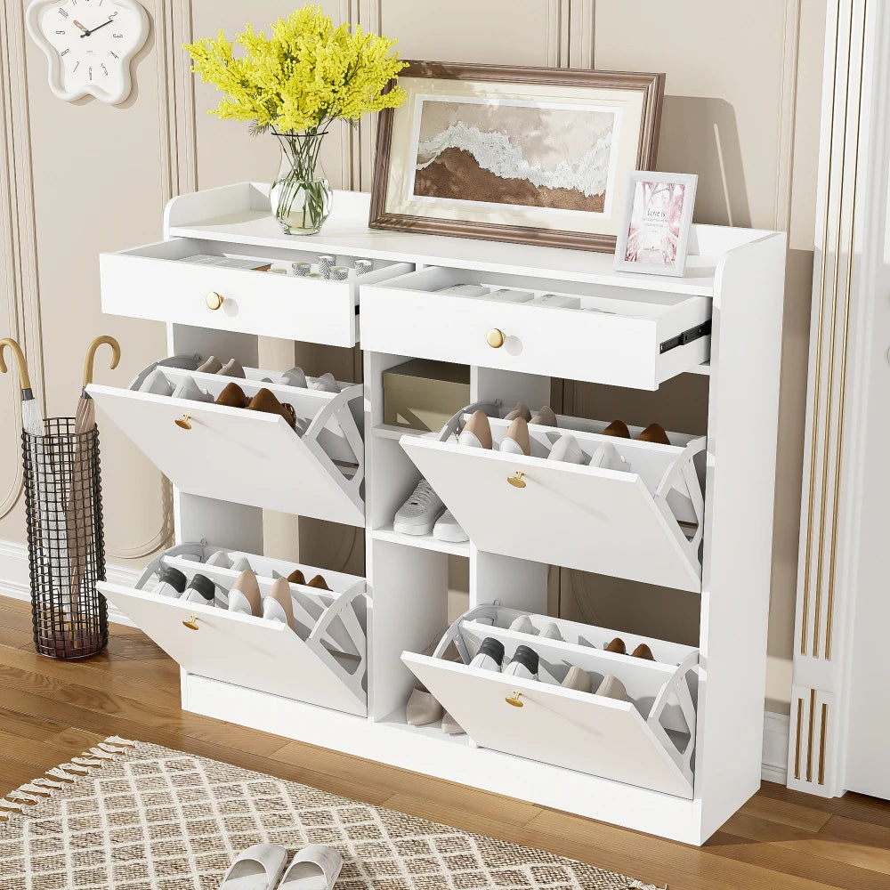 Meuble à chaussure blanc avec 4 portes pliantes -