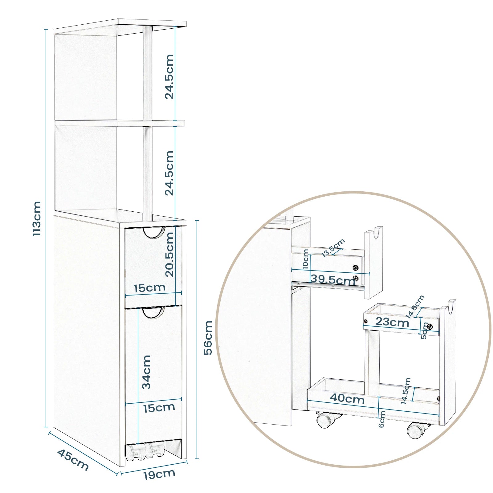 Meuble de rangement niche étroite de salle de bain -