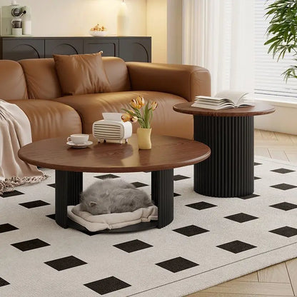 Table basse bois massif ronde de petite talle 2 ensembles -