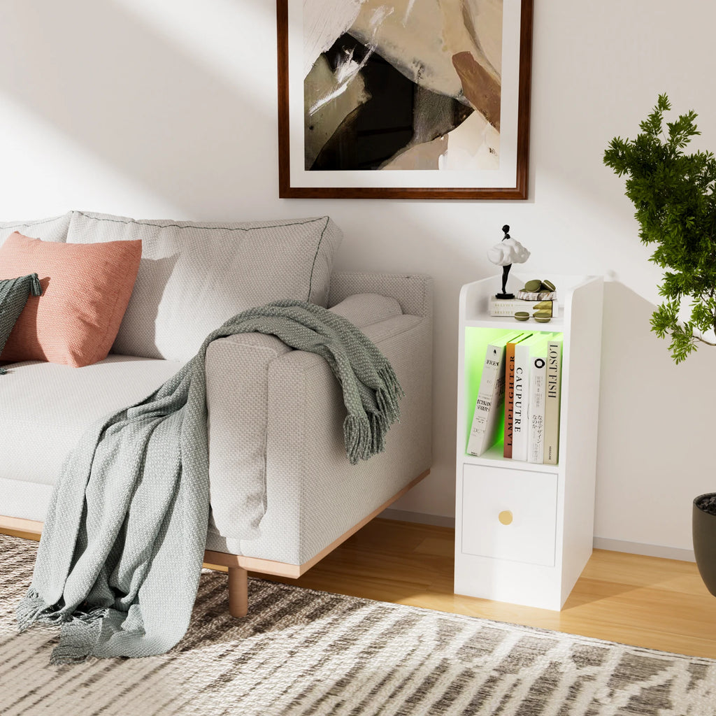 Table de chevet originale pas cher étroite avec LED -