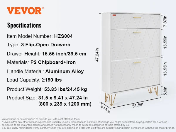 Meuble à chaussure avec tiroirs rabattables autoportants pour sabots et talons - C Meuble à chaussure