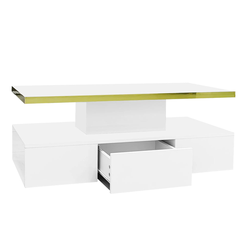 Table basse rectangulaire moderne et brillante avec éclairage LED -