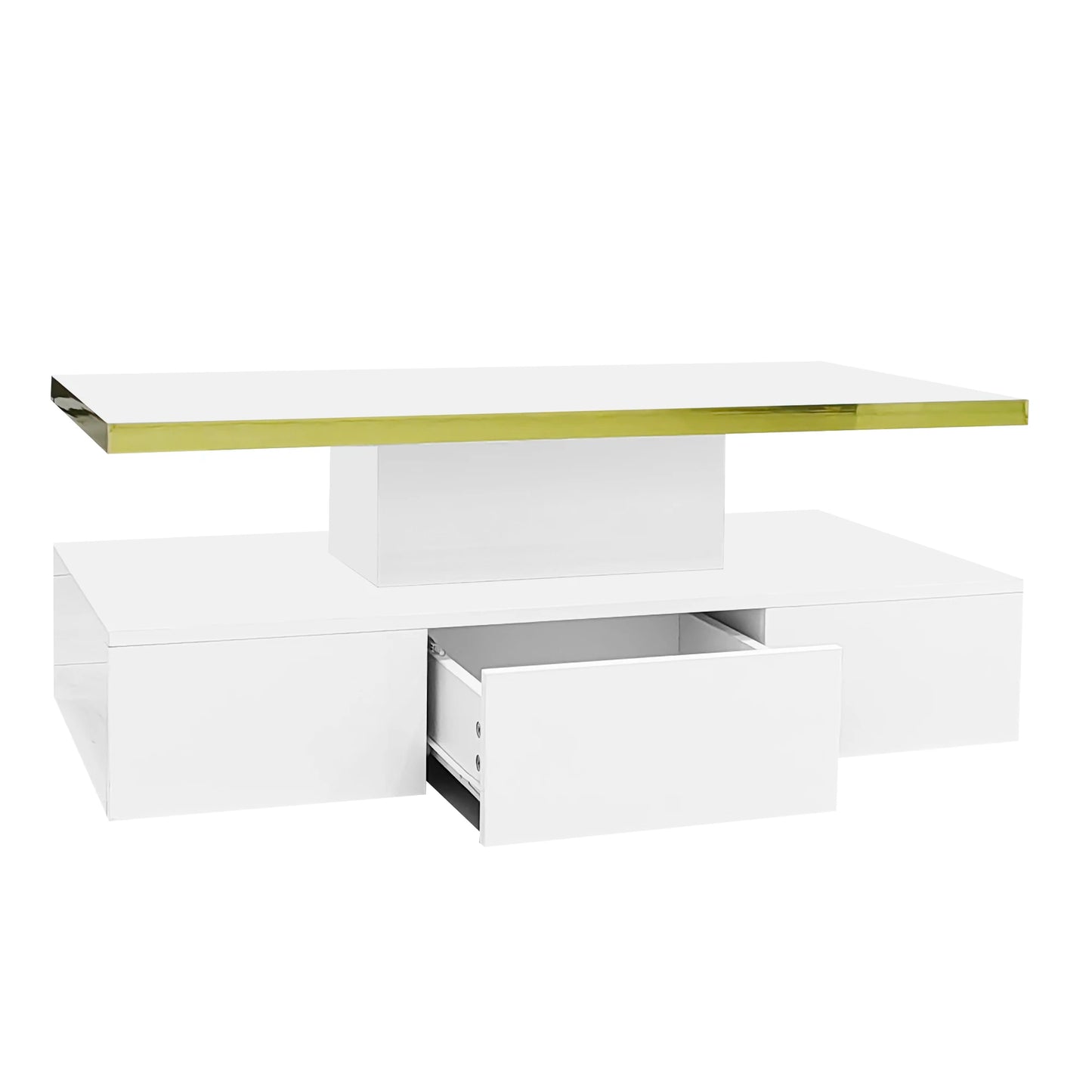 Table basse rectangulaire moderne et brillante avec éclairage LED -