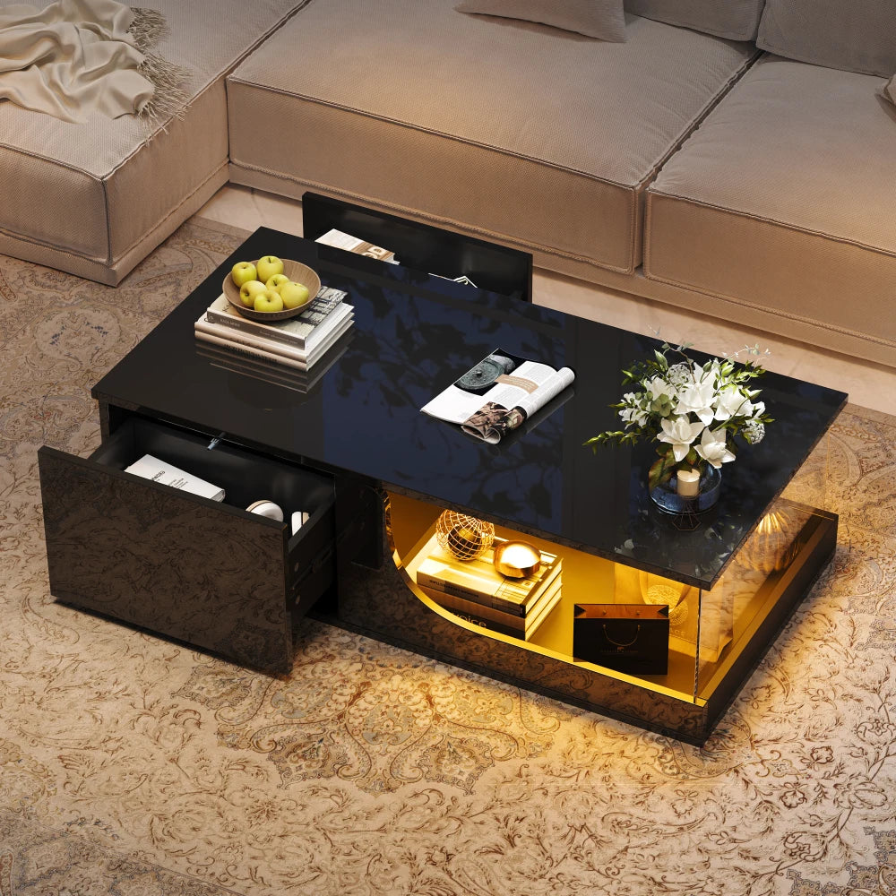 Table basse bar avec plateau verre trempé -