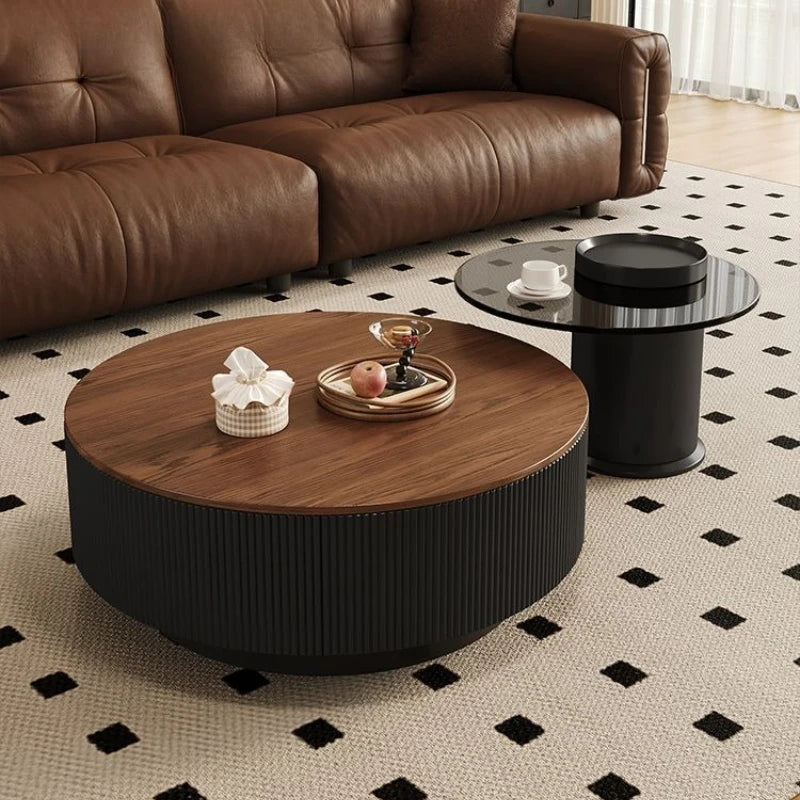 Table basse bois marron ronde de luxe -