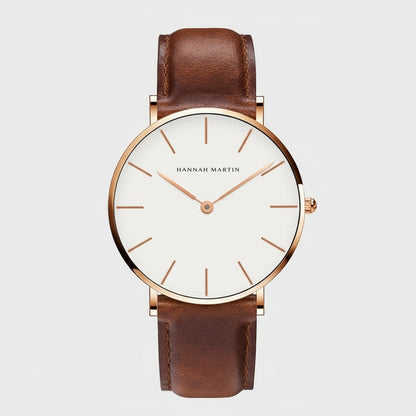 Montre Homme Noble En Cuir - Hannah Martin - Marron Gold