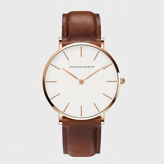 Montre Homme Noble En Cuir - Hannah Martin - Marron Gold