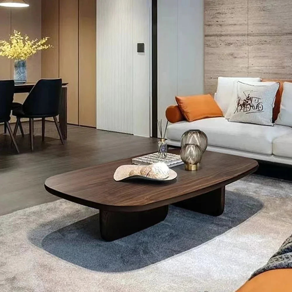 Table basse bois ovale noyer -