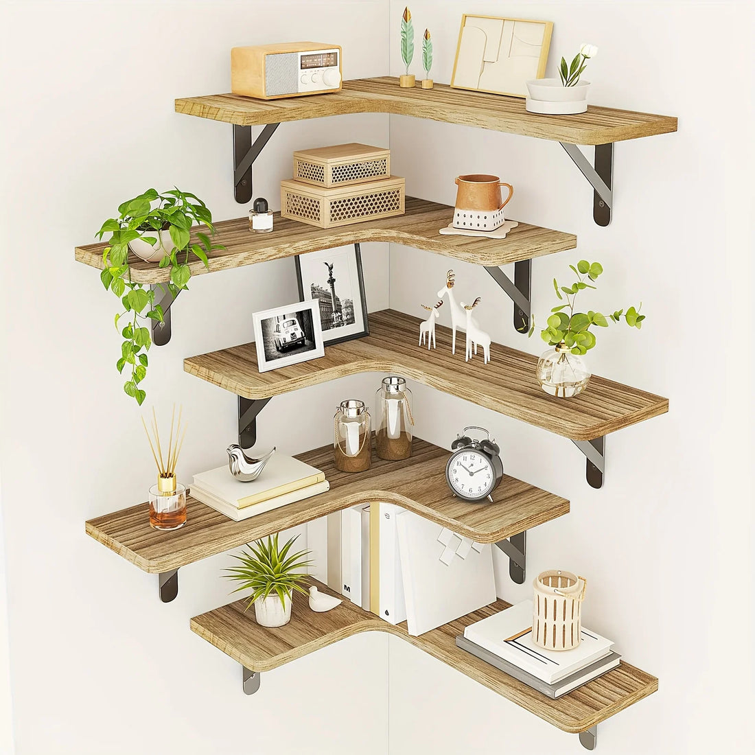 étagère murale en bois flottante rustique pour angle -