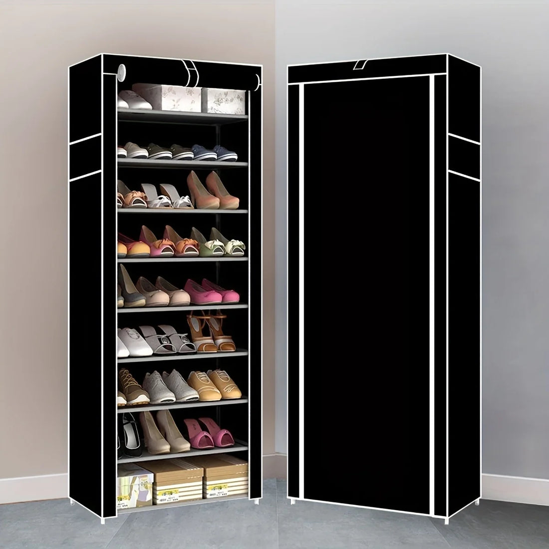 Meuble à chaussure pas cher avec étagère - Noir