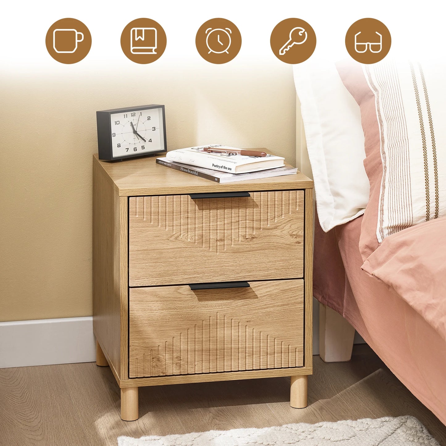 Table de chevet marron de type moderne avec tiroirs - 40x42x47 -