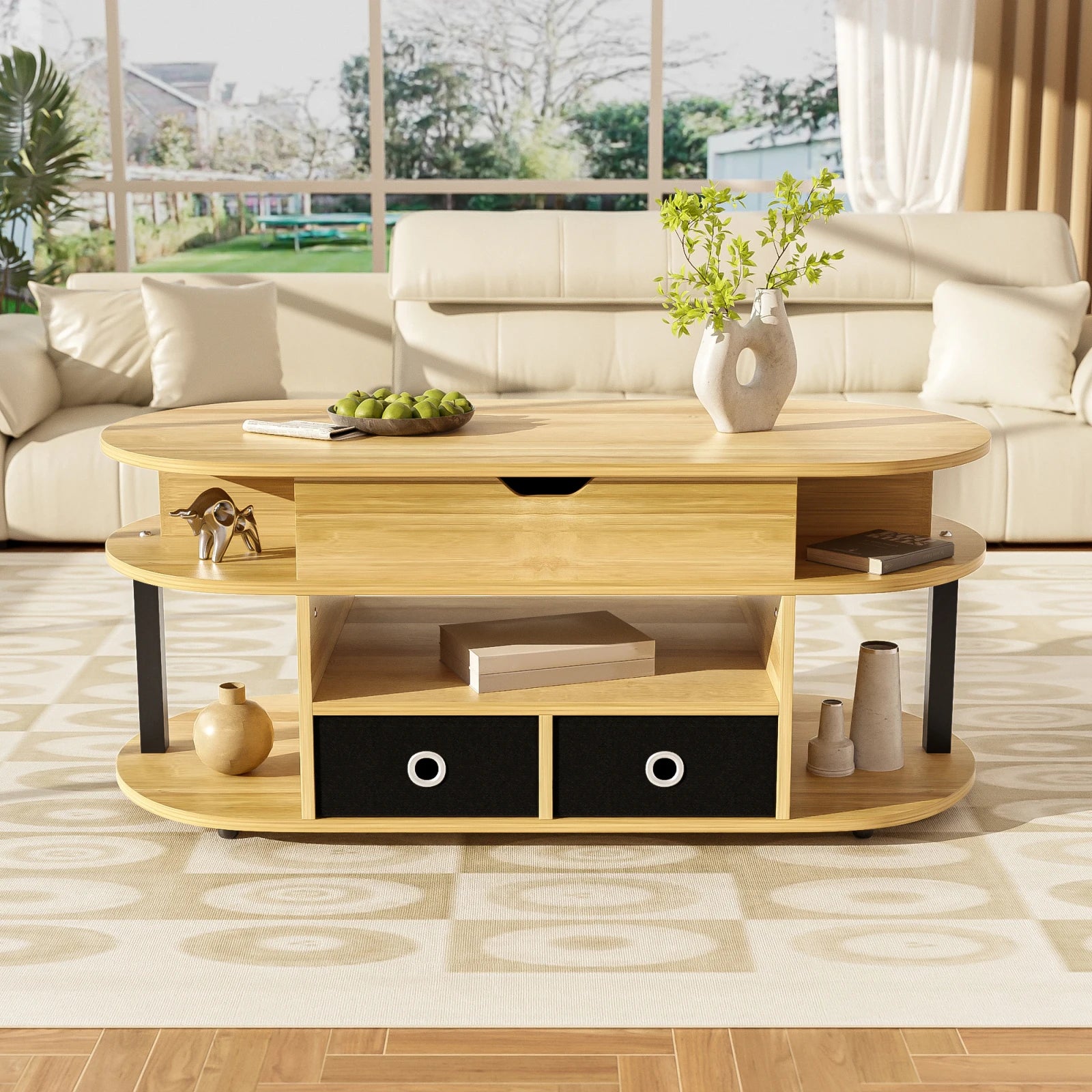 Table basse en bois transformable à plusieurs compartiments -