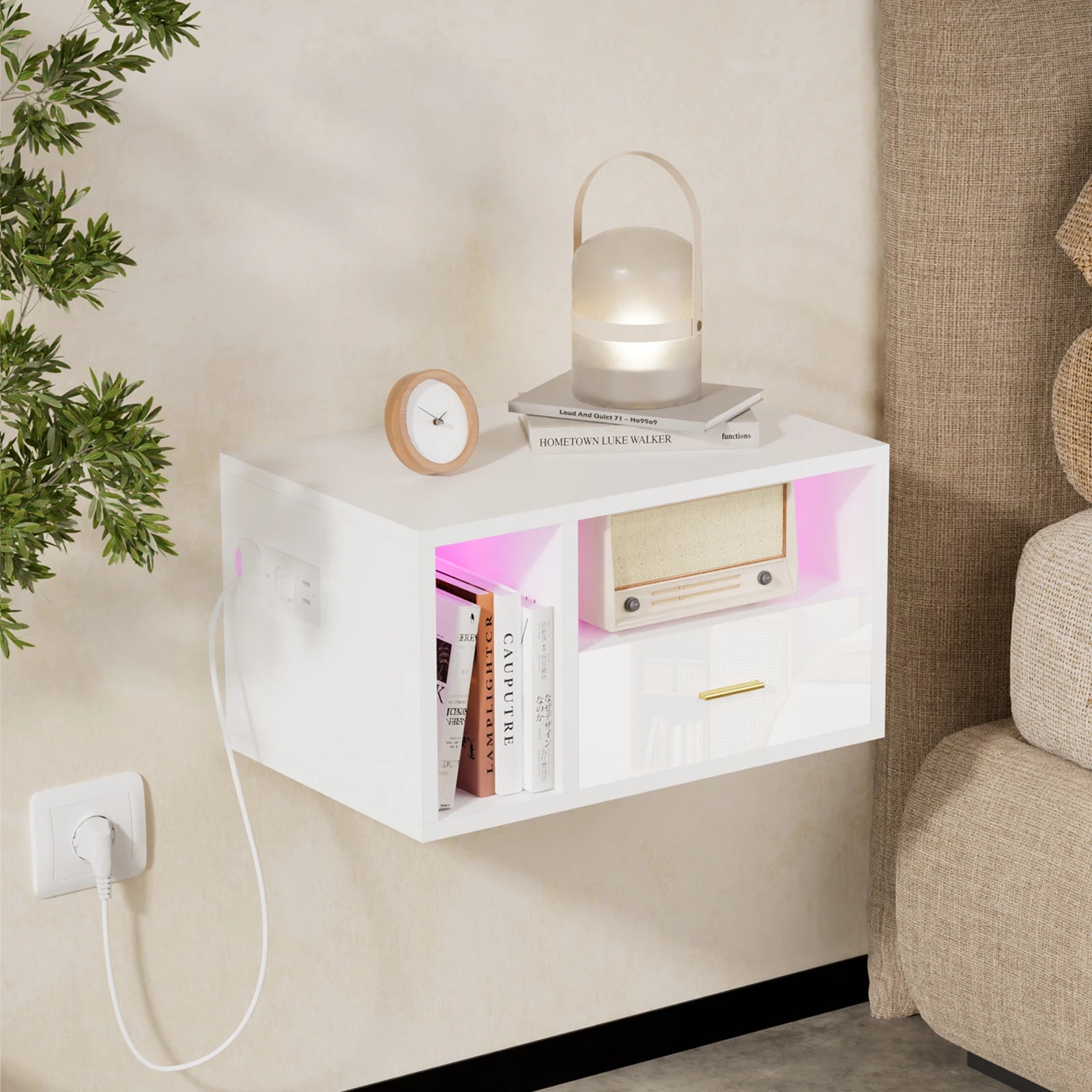 Table de nuit suspendue avec station de charge -