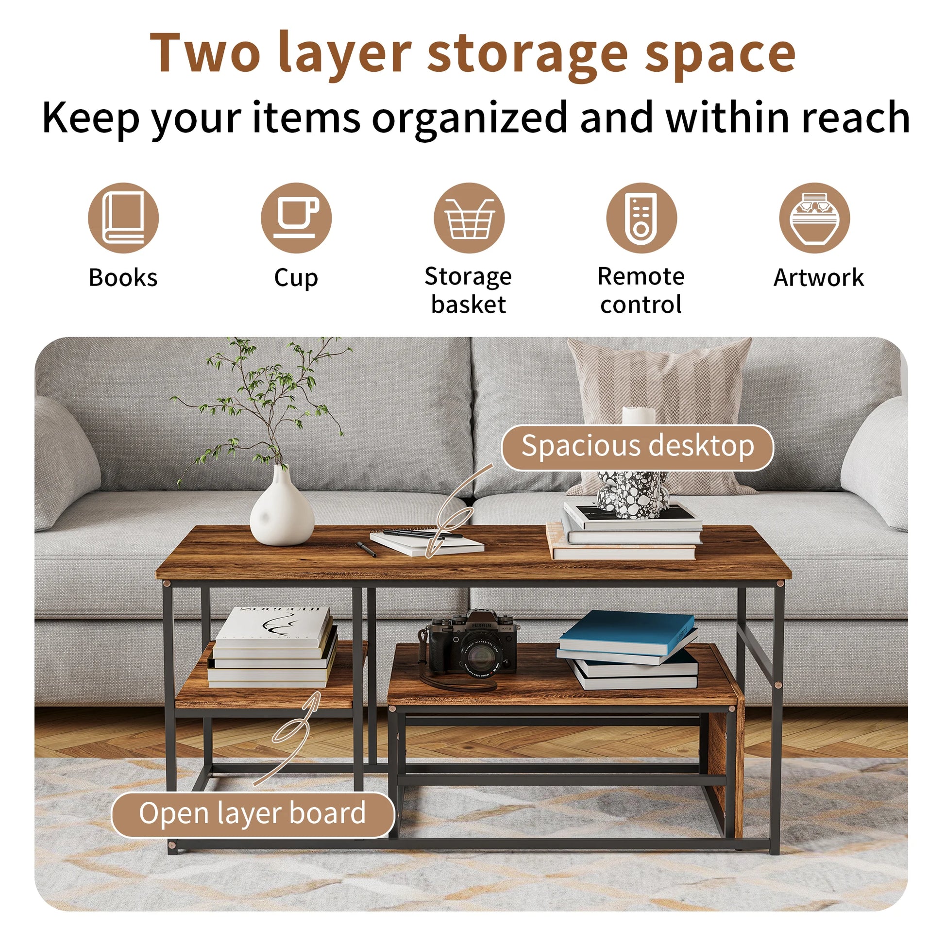 Table basse minimaliste pieds en métal -