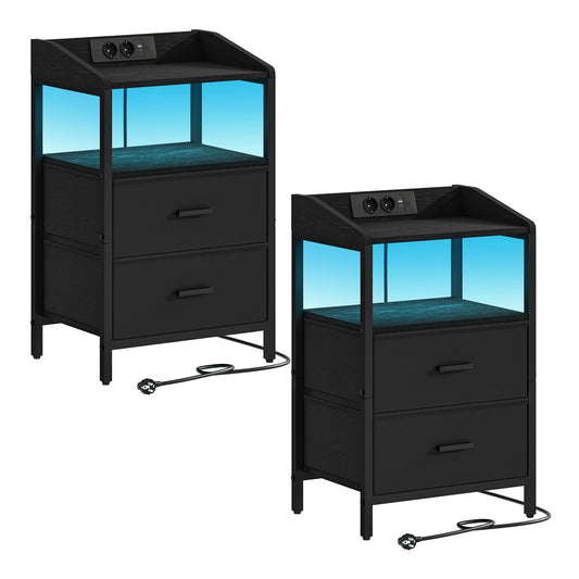 Petit table de chevet avec LED - lot de 2 ensembles - Noir Table de chevet