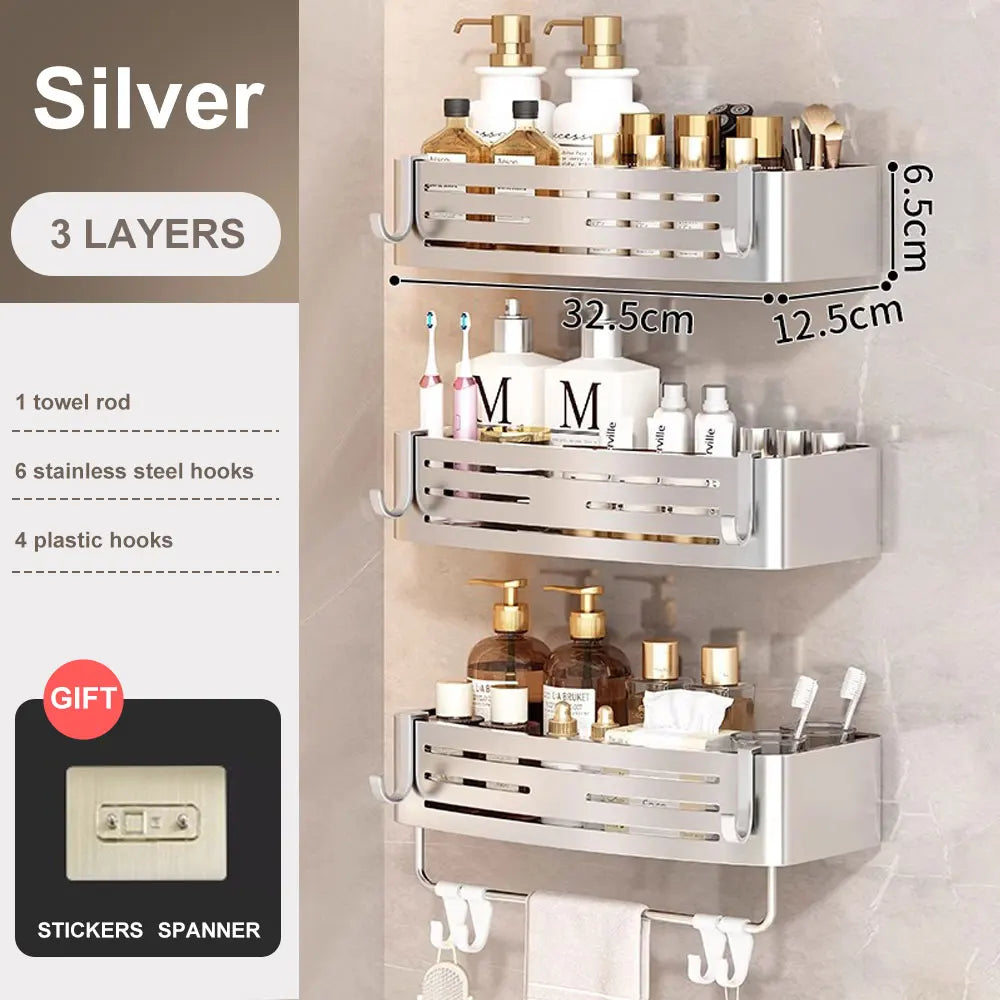 étagère murale douche originale - Argent 3pcs avec tige
