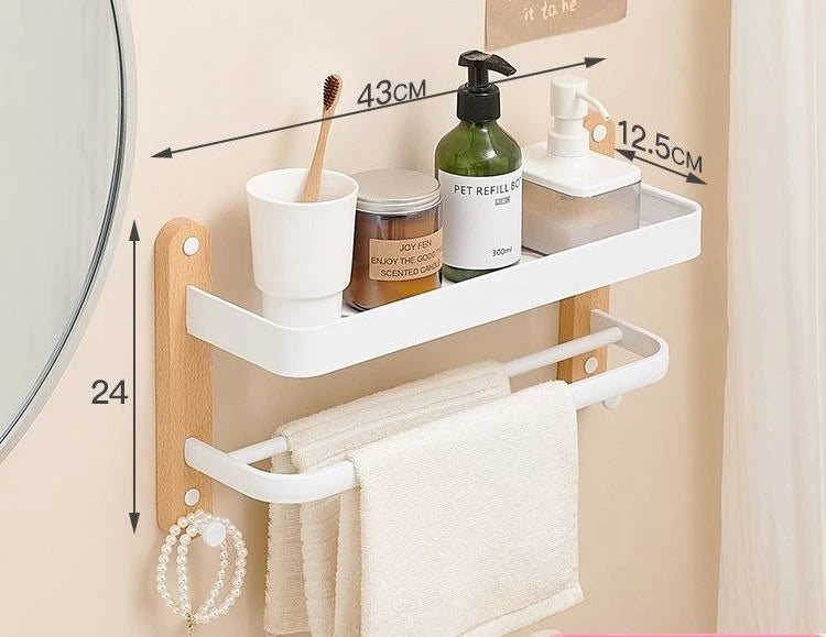 Étagère salle de bain de luxe en bois noyer - Blanc 43CM