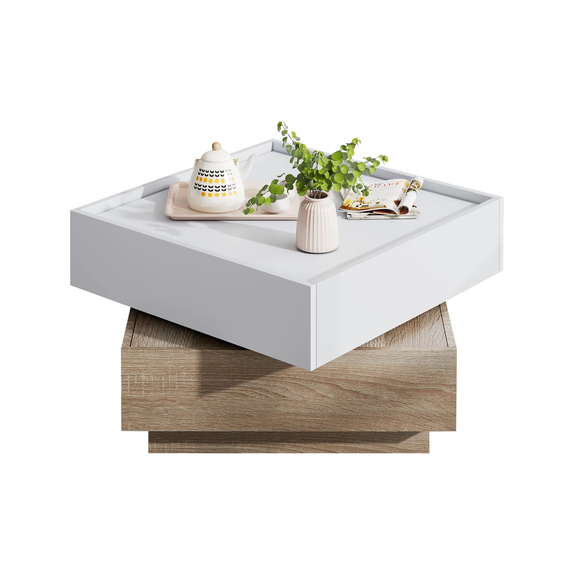 Table basse multifonctionnelle à plateau pivotant 360° -