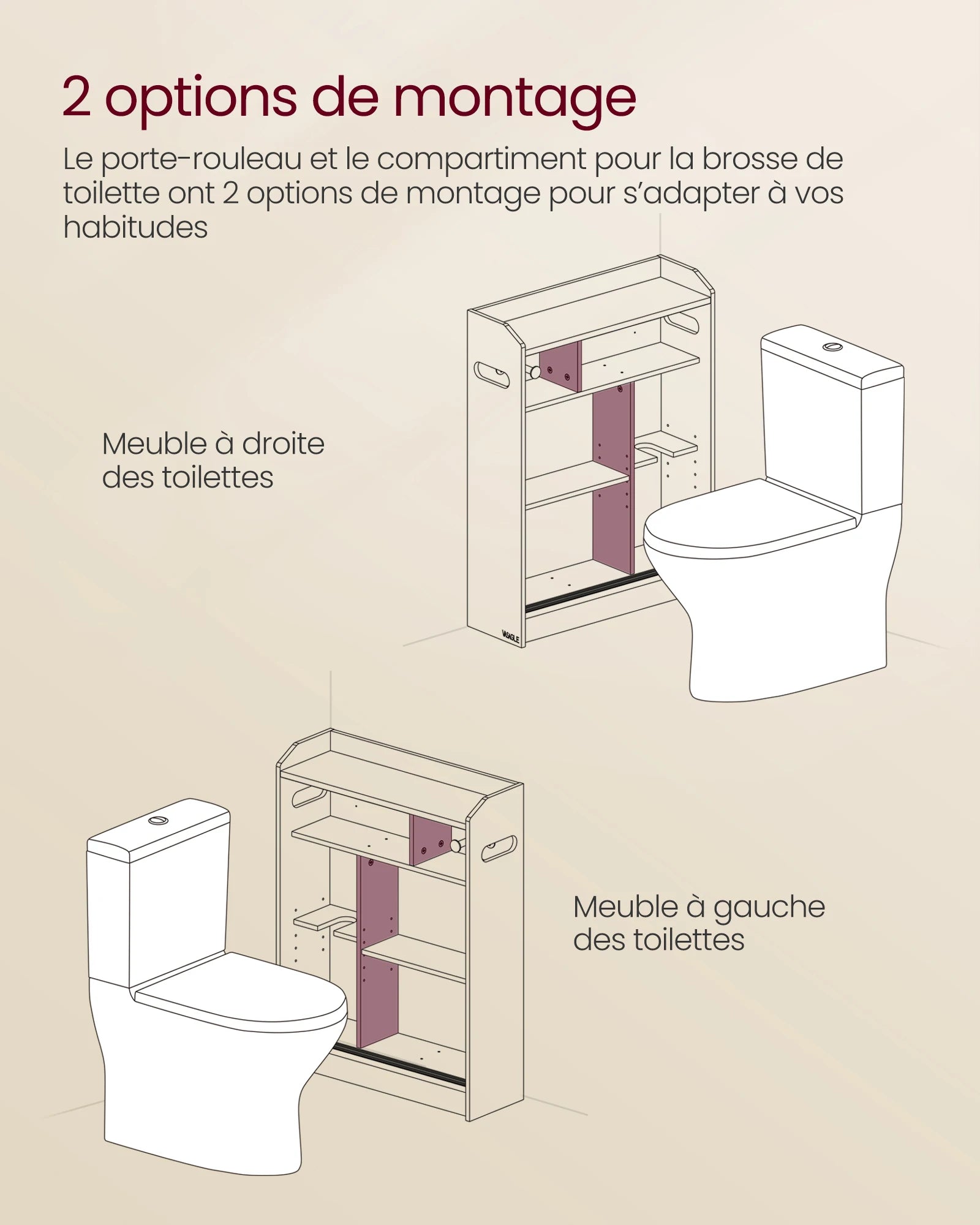 Meuble salle de bain chic et tendance - Pour Produits beauté ou papier toilette 20 x 60 x 80 cm -