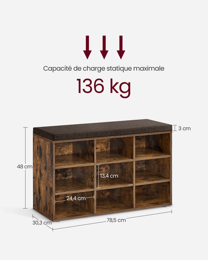 Grand meuble à chaussure et banc 9 Compartiments -