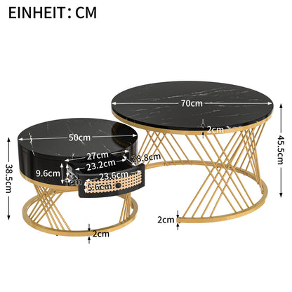 Table basse bois simple et ronde - 2 sets - Noir doré Table basse