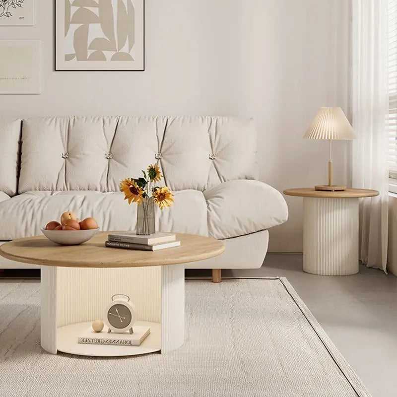 Table basse bois massif ronde de petite talle 2 ensembles -