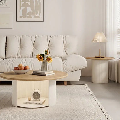 Table basse bois massif ronde de petite talle 2 ensembles -