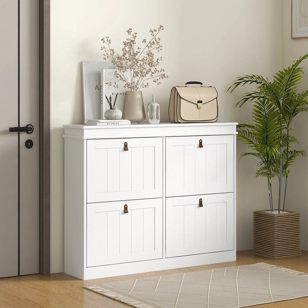 Meuble à chaussure avec 4 portes pliantes blanche - 105X24X82.5 cm -