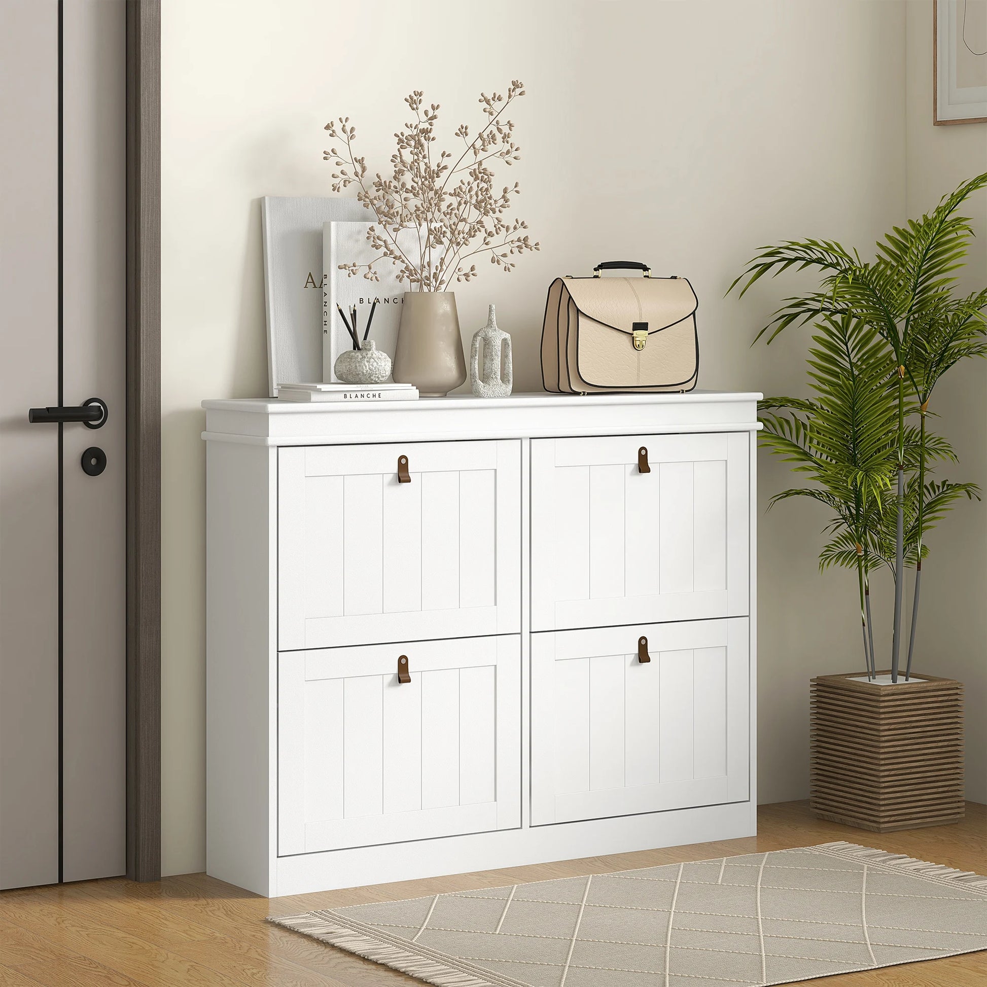 Meuble à chaussure avec 4 portes pliantes blanche - 105X24X82.5 cm -