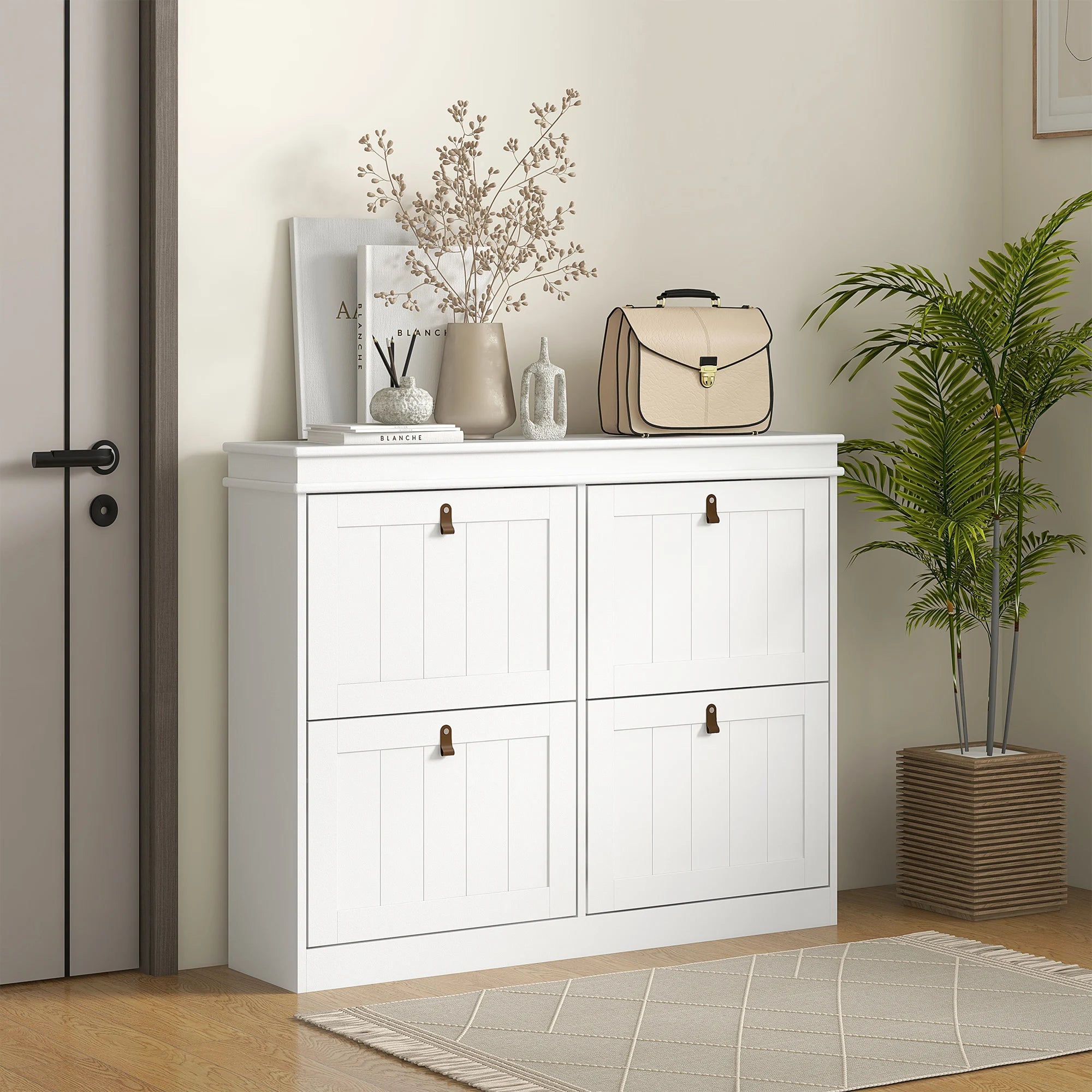 Meuble à chaussure avec 4 portes pliantes blanche - 105X24X82.5 cm -