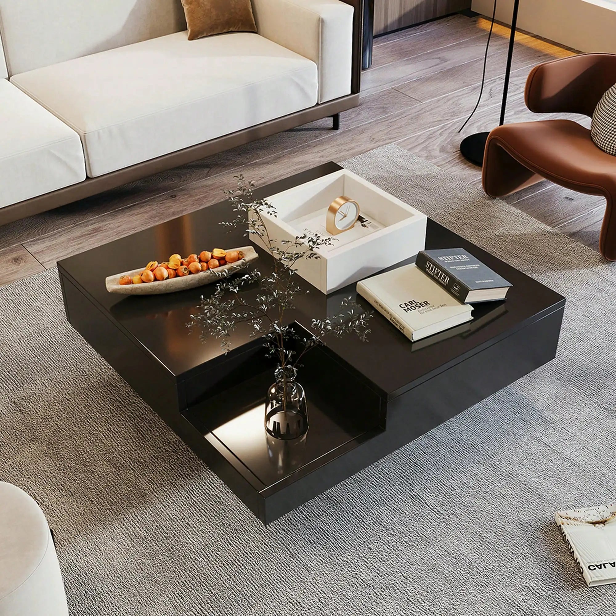 Grande table basse carrée noir -