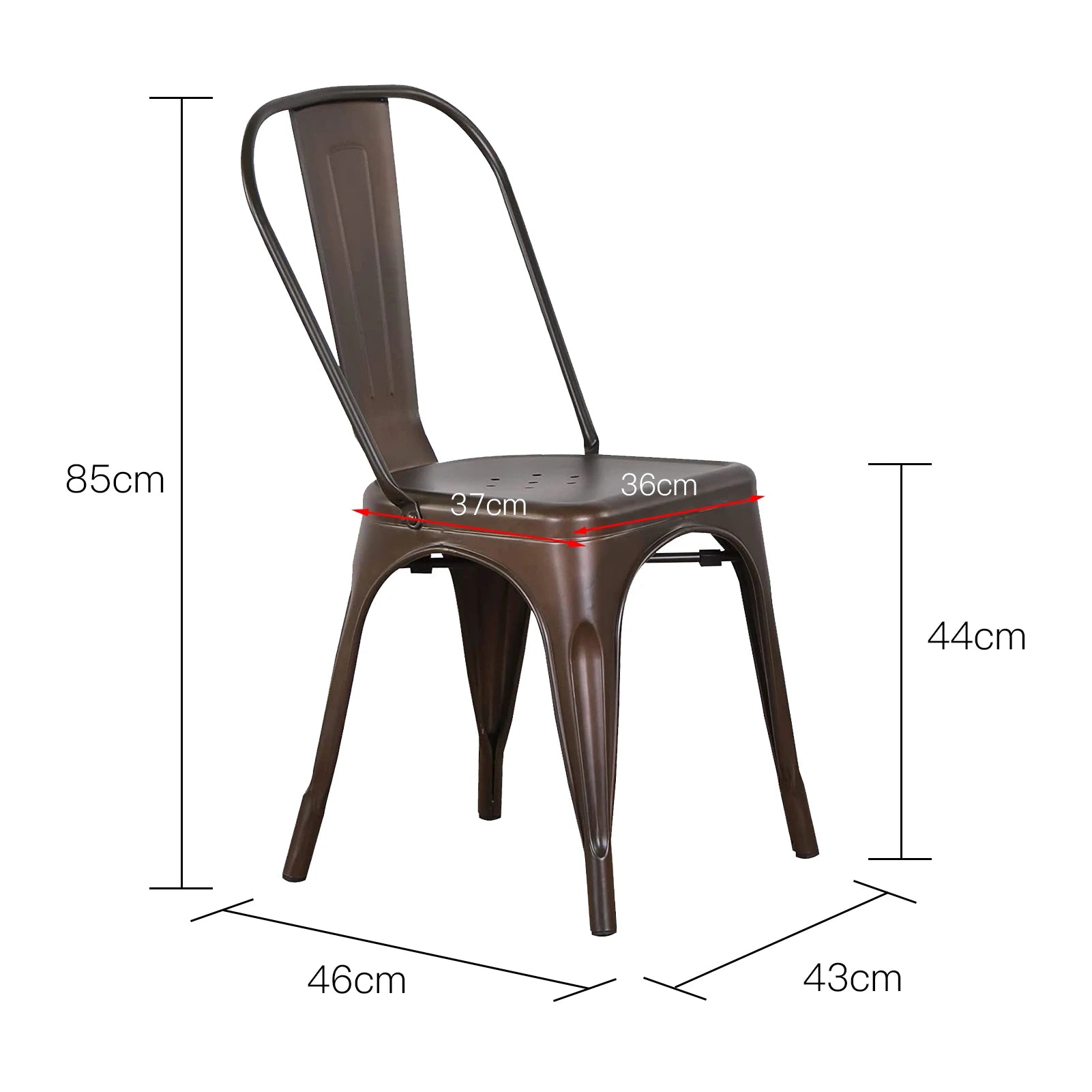 Chaise salle à manger industriel noir/gris en métal 4 ensembles - Marron Chaise salle à manger