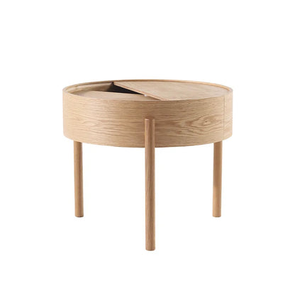 Table basse bois clair scandinave ronde avec rangement -