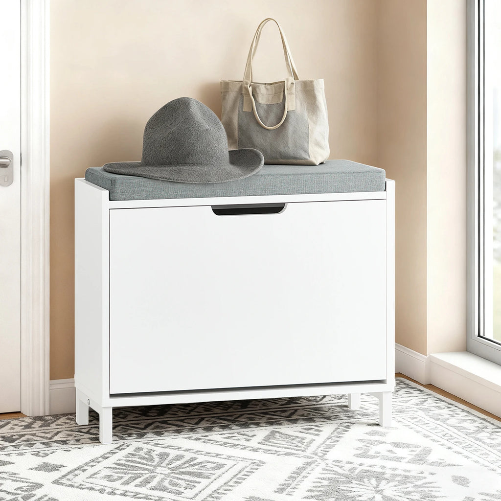 Meuble à chaussure avec espace de rangement et coussin d'assise 60x52x24cm -