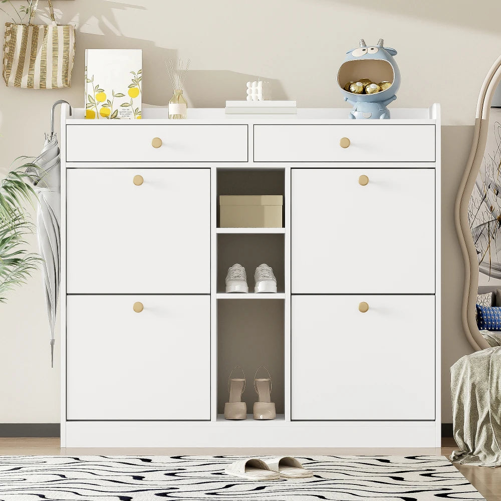 Meuble à chaussure blanc avec 4 portes pliantes -