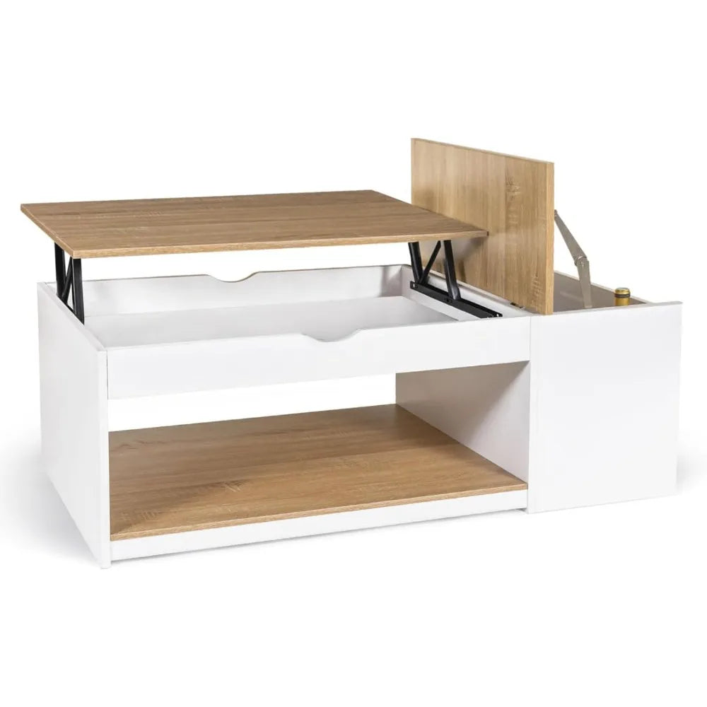 Table Basse Plateau relevable rectangulaire avec Coffre Bois Blanc -