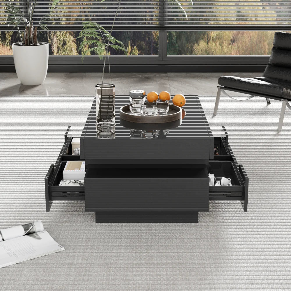 Table basse rectangulaire laquée avec tiroir et LED -