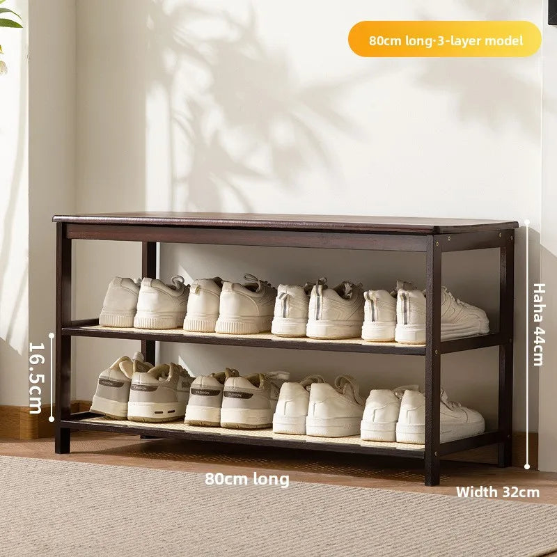 Meuble à chaussure bas d'entrée en bois massif - 3 étages-80cm