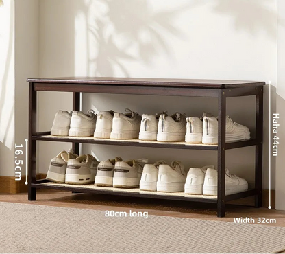 Meuble à chaussure bas d'entrée en bois massif - 3 étages-80cm