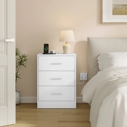 Table de chevet avec prise 3 tiroirs blanc -