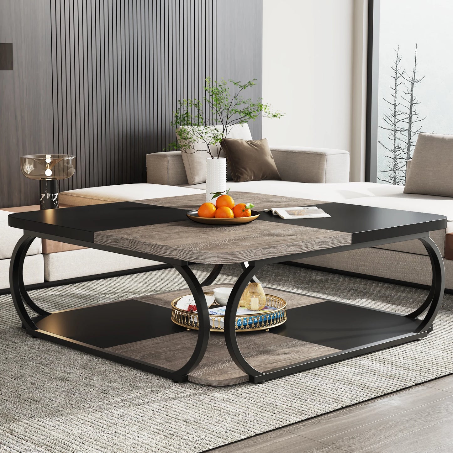 Table basse bois massif carré - Gris Table basse