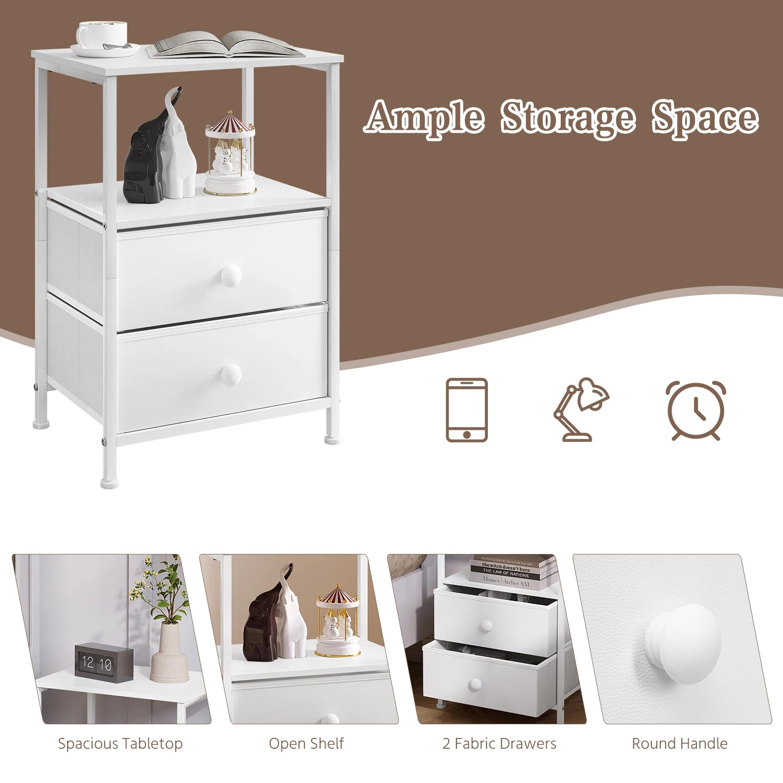 Table de nuit compartiment ouvert blanc avec tiroirs -