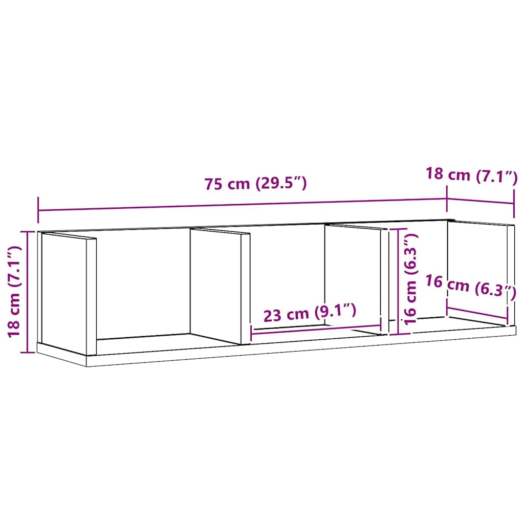 étagère murale bois en 3 parties 75x18x18 cm -