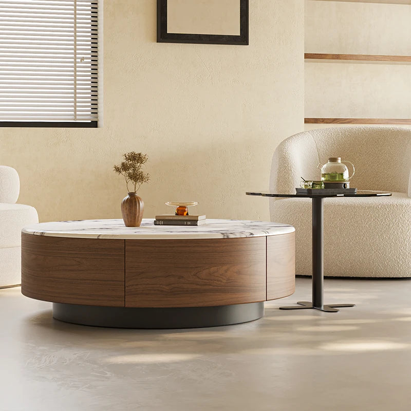 Table basse bois noyer de forme ronde -