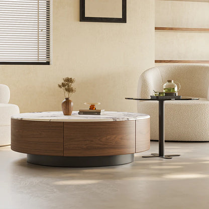 Table basse bois noyer de forme ronde -