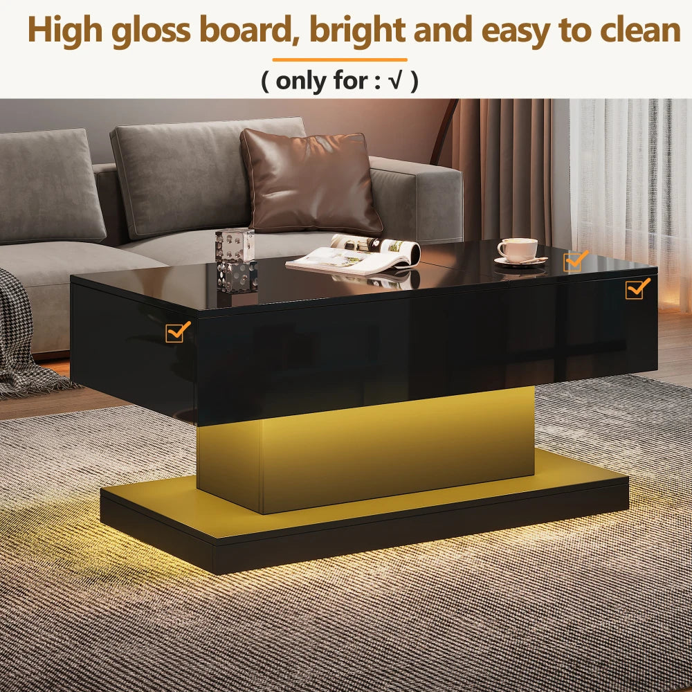 Table basse design blanc avec éclairage LED 100x50x45 Cm -