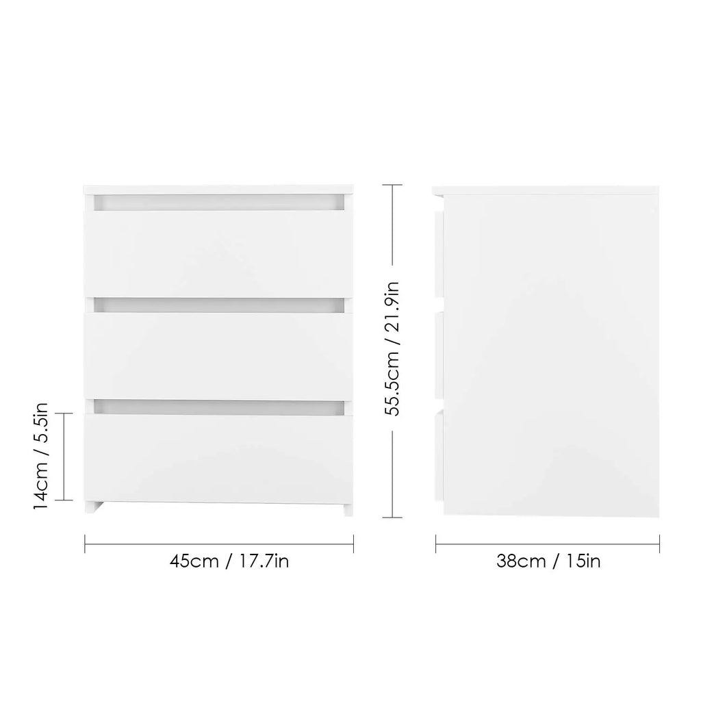 Table de nuit blanche getone avec 3 tiroirs -